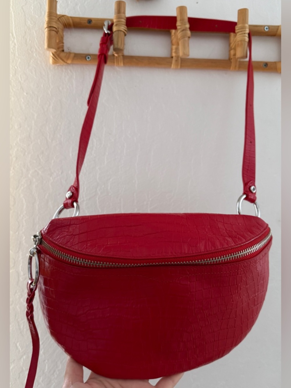 Rebecca Minkoff Red Croc-Embossed Crossbody Bag